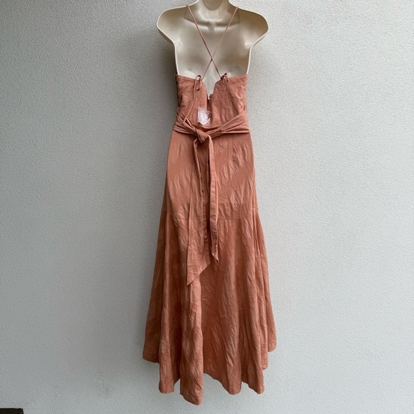 Free People Terracotta/ Smoky Maxi Dress with Exposed Midriff, Waist Bow - Picture 4 of 14